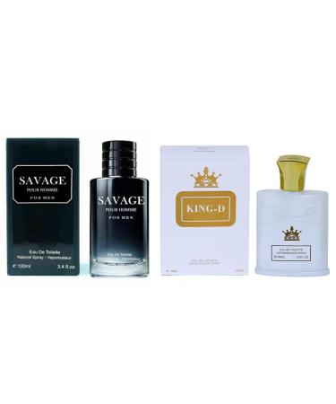 Savage for Men & King-D eau de toilette for Men 3.4oz EDT Sprays Pack of 2.