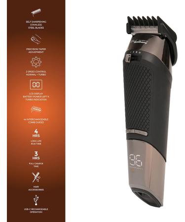 Paul Anthony 'Pro Series P300' USB-C Lithium Cordless Hair Clipper with LCD Display Precision Taper Control 4 Combs #1 #2 #3 #4 - H5125 USB Cordless Hair Clipper - Buy Online on GoSupps.com