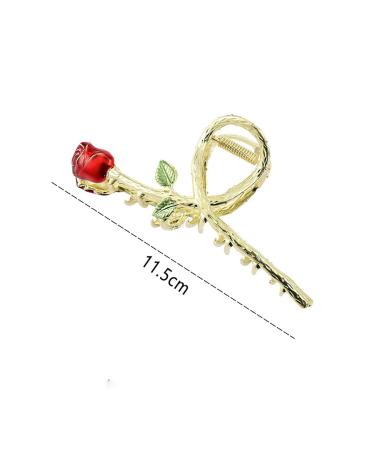 Red Rose Flower Hair Claw Clip - Non-Slip Large Metal Barrette for Thick Hair - Women's/Girls' Fashion Accessory - Buy Online on GoSupps.com