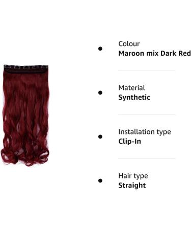 S-noilite Fashion Clip in Hair Extensions 24 Inch Maroon Mix Dark Red - Curly Wavy Hairpiece 5 Clips Half Full Head - Buy Online on GoSupps.com