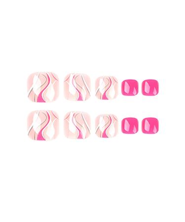 QINGGE Nude Pink Square Fake Toenails with Swirls Design - 24 pcs Glossy Acrylic Toe Nail Tips for Women - Buy Online on GoSupps.com