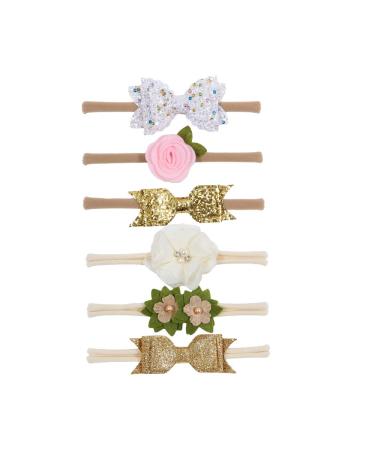 Nishine baby girls nylon stirring straps and grind toddler glitter loop hair straps newborn hair accessories gift party shower set a-6 piece