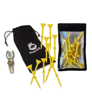 Good Golf 3 1/4 inch Martini Glass Style Tees 20 Pack with Divot Repair Tool with Magnetic Ball Marker and Golf Valuables Pouch