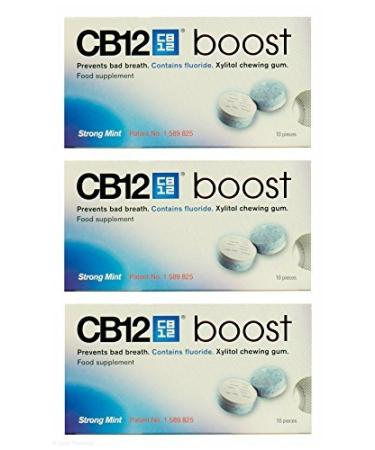 Multibuy 3x CB12 Boost Sugar Free Strong Mint Chewing Gum 10 Pieces by CB12