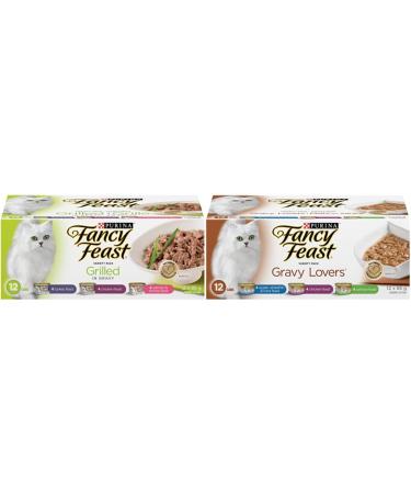 Fancy Feast Wet Cat Food Grilled in Gravy & Gravy Lovers Variety Pack Cans (12 Pack each)