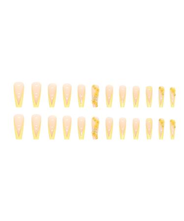 Justotry 24-Piece Coffin 3D Nails - Lemon French Floral Ballerina Press-On Nails for Women | Short Fake Nails - Buy Online on GoSupps.com