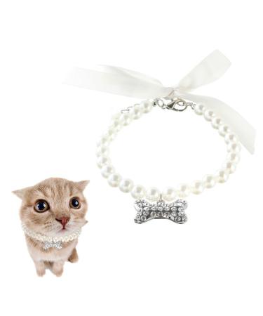 Pleenild Dog Pearl Collars Pet Pearl Necklace Fancy Pearls Crystal Dog Necklace Crystal Rhinestones Pearls Charms Dog Collar for Pets Decor