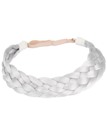 BOBIYA 5 Strand Synthetic Hair Braided Headband Classic Chunky Wide Plaited Braids Elastic Stretch Hairpiece for Women Girl (Light Gray)