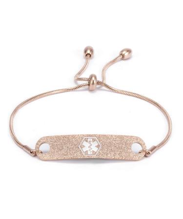Personalized Rose Gold Medical Alert ID Bracelets for Women Custom Adjustable Chain Emergency Health Awareness Bracelet for Girls, 5-8.8 inch