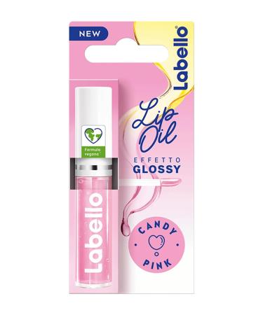Labello Labello Lip Oil Effect Glossy Candy Pink 5 ml Volumising and Moisturizing Lip Gloss Lip Oil with Organic Jojoba Oil and 100% Natural Oils Lip Gloss Lip Gloss