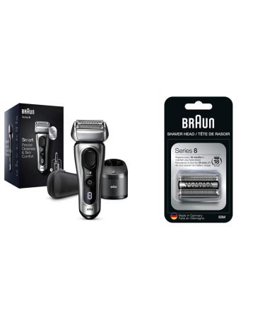 Braun Electric Razor for Men, Series 8 8457cc Electric Foil Shaver with Precision Beard Trimmer, Galvano Sliver & Series 8 Electric Shaver Replacement Head - 83M 8457cc + Replacement Head