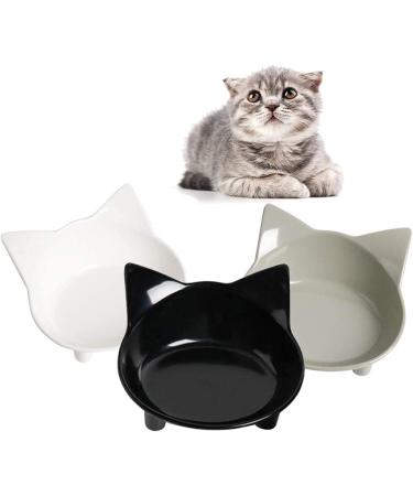 Non-Slip Cat Food Bowls Set - Stress-Relief Shallow Pet Bowls for Dogs, Cats, and Rabbits - Safe Food-Grade Material - 3 Pack (Black, Grey, White) - Buy Online on GoSupps.com