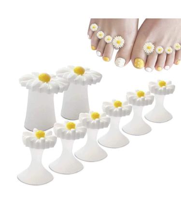 Toe Separators Silicone Daisy Flower Toe Spacers Toe Stretchers for Nail Polish Nail Art Pedicure Tools Silicone Spacers Dividers for Nail Polish Nail Art DIY Pedicure Tool 8 pcs (White)