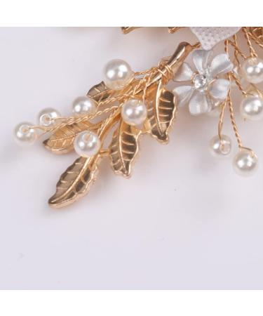 Chargances Bride Gold Flower Leaf Hair Comb Wedding Pearl Beaded Hair Side Comb Dainty Fashion Handmade Hair Accessories for Women Bridesmaid Girls - Buy Online on GoSupps.com