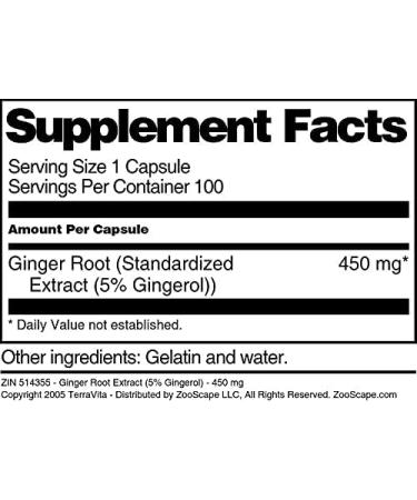 Ginger Root Extract (5% Gingerol) - 450 mg (100 Capsules ZIN: 514355) - Buy Online on GoSupps.com