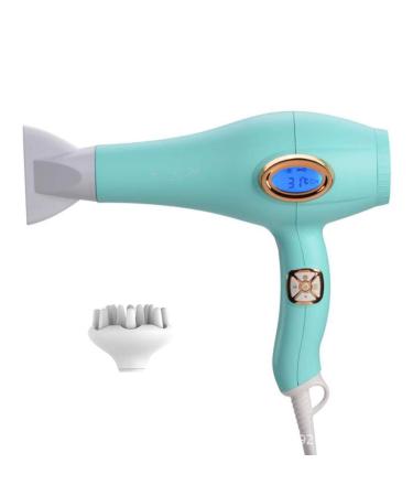 Hair Dryer Professional Ionic Hairdryer 2200W Salon Fast Blow Dryers LED Display 3 Heat 2 Speed Settings and Cool Shot Button Low Noise DC Motor with Diffusers and Nozzle for Home and Salon Green