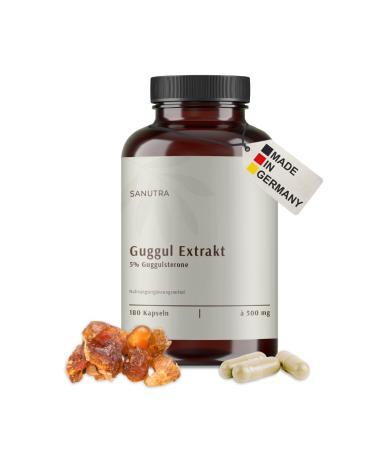 SANUTRA® Guggul Extract Capsules | 180 Capsules of 500 mg | 5:1 Extract | 5% Guggulsterone | 6 Months Consumption | Vegan | No Additives | Made in Germany