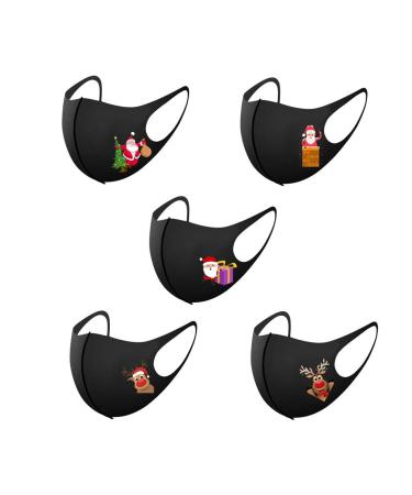 5 PCS Women Christmas_Face_Protection_Mask Ice Silk Washable Elastic Ear Loops Butterfly Christmas-b