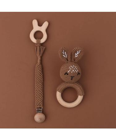 TIAN-K 3pcs Baby Shower Gift Set | Pacifier Chain Wooden Teether & Animal Rattle for Newborns - Buy Online on GoSupps.com