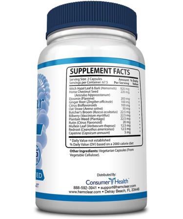 Vegan Hemorrhoid Relief | Maximum Strength 2 Bottles | 135 Capsules | 3 Month Supply - Vascular Health Support - Buy Online on GoSupps.com