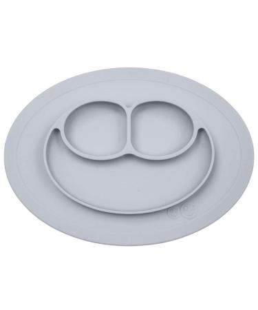 ezpz Mini Mat (Pewter) - 100% Silicone Suction Plate with Built-in Placemat for Infants + Toddlers - First Foods + Self-Feeding - Comes with a Reusable Travel Bag Light Grey