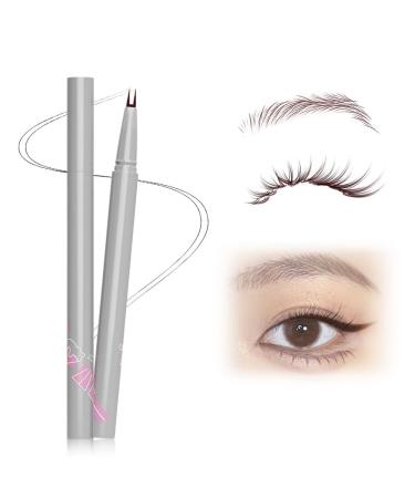 Double Tip Lower Eyelash Pencil 2024 New 3D Waterproof Eyelash Pen Eye Liner Liquid Eyeliner Dual Pronged Bottom Eyelashes Pen Waterproof Liquid Eyeliner for Natural Eye Makeup (Gray Brown)