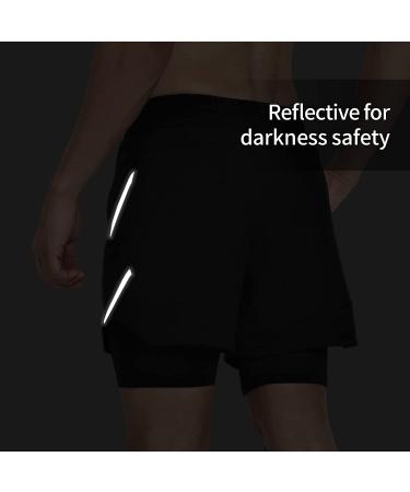 ARSUXEO Men's 2 in 1 Active Running Shorts with 2 Zipper Pockets B191 Black Medium - Buy Online on GoSupps.com