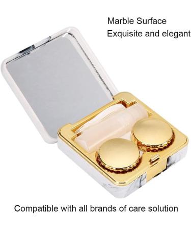 Akozon Portable Square Mirrored Marble Contact Lens Case - Stylish Gold Cover for Easy Eyewear Storage - Buy Online on GoSupps.com