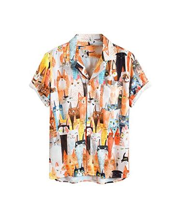 Photno Men's Floral Novelty Hawaiian Shirts Short Sleeve Button Down Collar Beach Tees Summer Casual Slim Fit Tees Plus-Size Large Yellow
