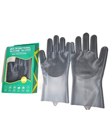 Grey Reusable Silicone Cleaning Gloves with Bristles - Magic Dishwashing Scrubber Gloves for Effective Dish Wash and Cleaning - Buy Online on GoSupps.com