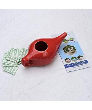 Ancient Impex Ceramic Neti Pot with 5 Neti Salt Sachets - Natural Sinus Infection Relief | Red Crackle Pattern - Buy Online on GoSupps.com