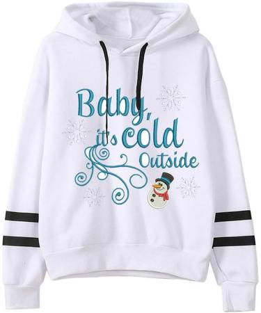 Bigfanshu Womans Tops Fashion Casual Christmas Loose Long Sleeve Striped Print Sweatshirt White - Buy Online on GoSupps.com