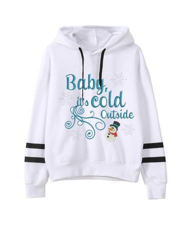 Bigfanshu Womans Tops Fashion Casual Christmas Loose Long Sleeve Striped Print Sweatshirt White