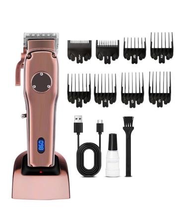 Pro Hair Clipper All-Metal Professional Head Electric Clippers Men's Beard Hairstyle Battery Level Display Trimmer Charger with Base(Color:Copper)