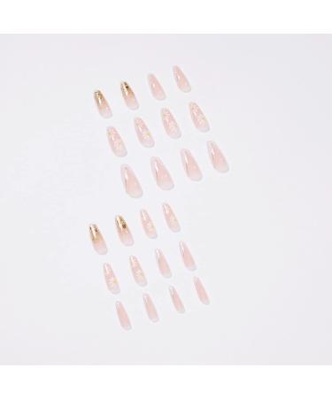 Justotry 24 Pcs Floral Fake Nails - Long White French Press on Nails with Gold Foil Patterns | Ballerina Stick on Nails for Women | Acrylic Medium Coffin False Nails with Glue for Nail Art - Buy Online on GoSupps.com