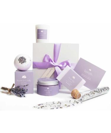 Lavender Spa Gift Box for Women Birthday Gift for Her with Candle & Spa Set Dutch Flower Fields Inspired Relaxing Gifts for Mom Wife Sister Friend Coworker