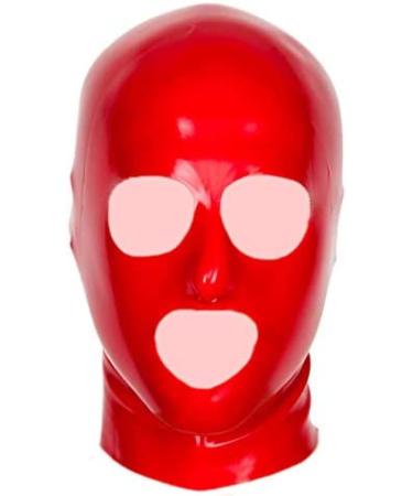 Latex hood in shape with holes for eyes nose and mouth. Rubber hoods red-0.6 mm with zipper Red-0.6mm with zipper