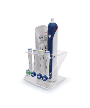 Electric toothbrush and toothpaste holder compatible with Oral B (4 heads + 1 toothbrush) (transparent)