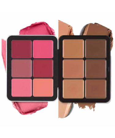12 Colors Concealer Palette,Cream Blush Palette,Highlighter Blush Powder Makeup,2-In-1 Face Cosmetics,Cream Foundation Palette,Long-Wearing Full Coverage Makeup For Flawless Skin (B)