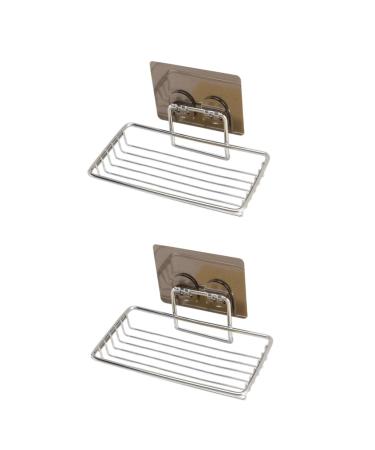 Ciieeo 2pcs Stainless Steel Soap Holder Bathroom Soap Dish Holder Suction Cup Soap Dish Shower Sponge Holder Soap Basket Shower Soap Rack Bath Soap Holder No Trace -mounted