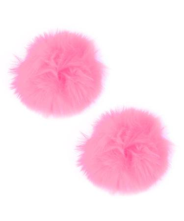 Vanyibro 2 Pieces Plush Faux Rabbit Fur Hair Ties Furling Pompoms Artificial Fur Hair Bobbles Elastic Hair Band Fluffy Hair Scrunchies Ponytail Scrunchies Hair Accessories Pink