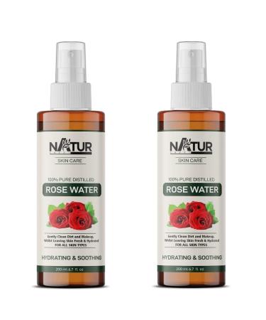 BEMT Natural Rose Water Toner 200 ml (Pack of 2) | Gentle Face & Skin Mist for Refreshing Use | Pure Distilled Gulab Jal for Daily Skincare