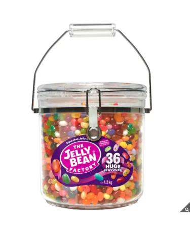 Jelly Bean Factory | Natural Colours and Flavouring Gluten Free | Gelatine Free Butterscotch | Strawberry Smoothie and Peach Bubble | Sweet 36 Flavour Mix Jar | 4.2kg