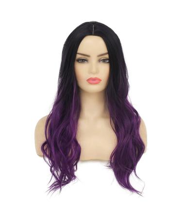 Tseses Long Ombre Purple Curly Wavy Synthetic Wig for Women - Dark Roots Hair Cosplay Halloween Party Daily Full Wig - Buy Online on GoSupps.com
