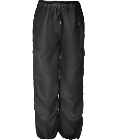 Shop Y2K Parachute Cargo Pants for Women | Vintage 90s Baggy Streetwear Jeans Lang Loyal 07 in Black - Buy Online on GoSupps.com