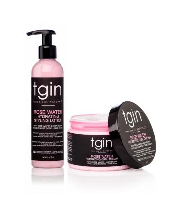 tgin Rose Water Curl Cream & Styling Lotion Duo - Natural Hair Care for Curly Wavy & Kinky Hair - 12 oz + 8 oz - Low Porosity Friendly - Buy Online on GoSupps.com