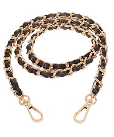 UTreers Purse Chain Strap Crossbody Bag Chains Strap Handbag Chain Replacement Leather Chain Straps 47.2" A Gold Chain Black Leather 2
