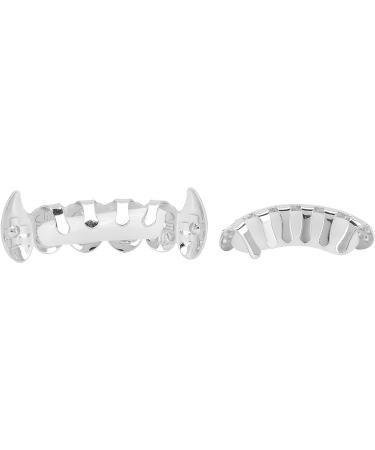 FILFEEL Electroplate Hip Hop False Teeth Set - Reusable Shiny Silver Festival Decoration Brace for Top and Bottom Teeth - Buy Online on GoSupps.com