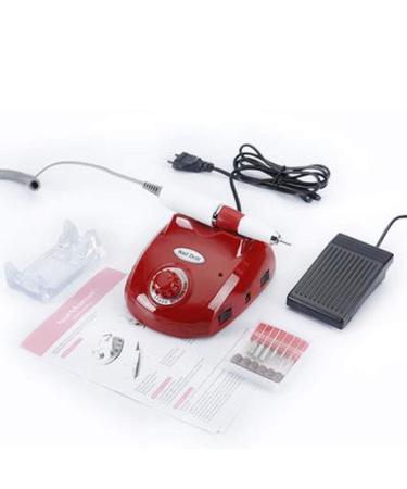 Acrylic Nail Drill Set Bits Manicure Pedicure Kit with Updated Heat Resistant Handpiece Nail Buffer Manicure Pedicure Polishing Tools Red