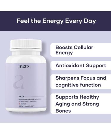 Mars NAD+ Capsules with NR & Vitamin B3 Cellular Energy Brain Health & Resilience Support (60N) Pack of 1 - Buy Online on GoSupps.com
